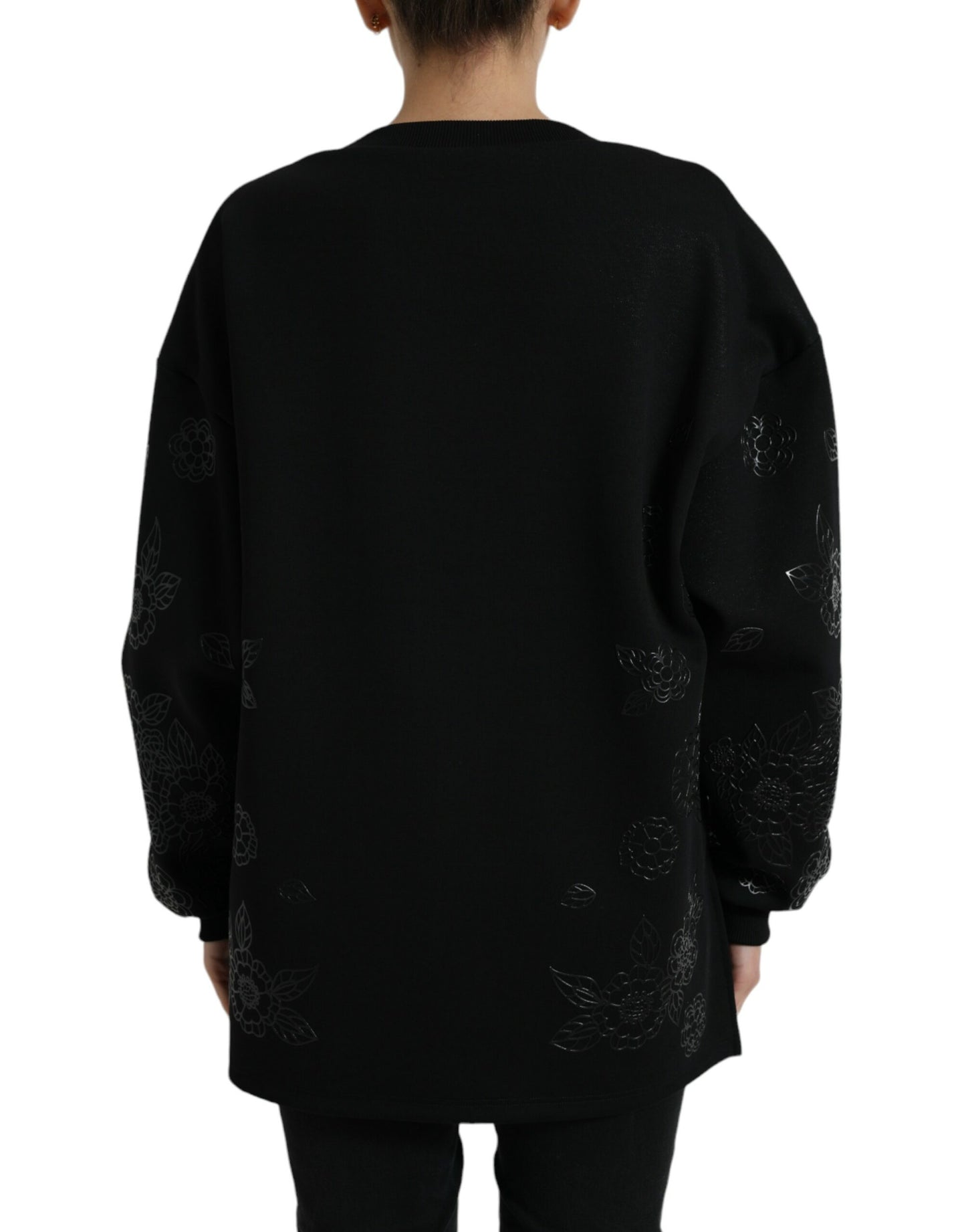 Dolce &amp; Gabbana Eleganter schwarzer Pullover mit Blumenapplikation