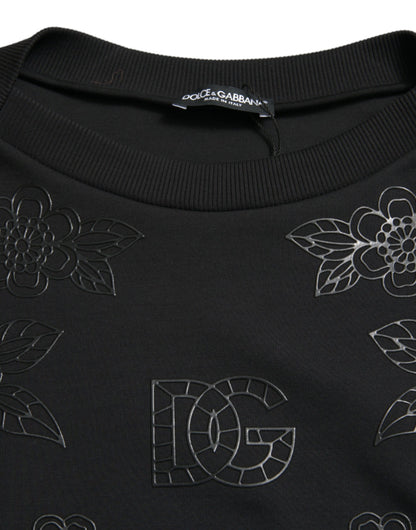 Dolce &amp; Gabbana Eleganter schwarzer Pullover mit Blumenapplikation