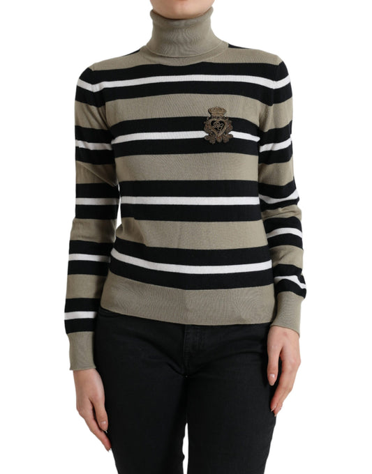 Maglione pullover a collo alto con logo a righe multicolori