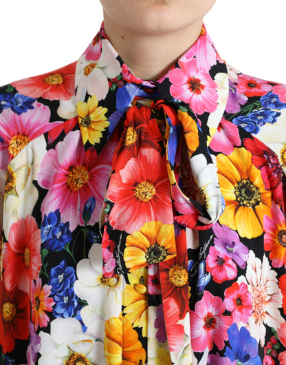 Dolce &amp; Gabbana – Seidenbluse mit Blumenmuster und Bindeverschluss vorne