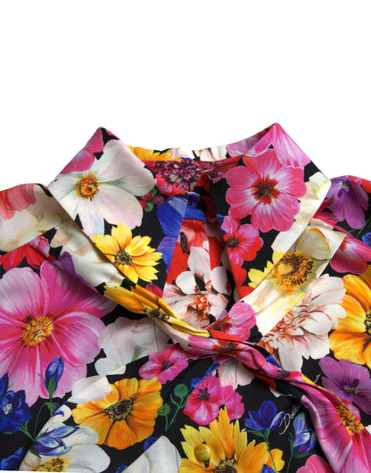 Dolce &amp; Gabbana – Seidenbluse mit Blumenmuster und Bindeverschluss vorne