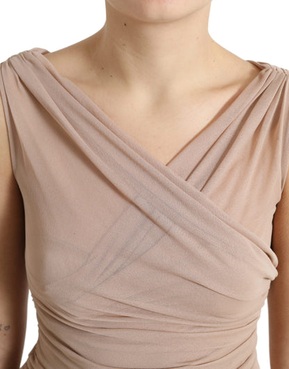 Dolce &amp; Gabbana – Elegantes, ärmelloses, transparentes Tanktop mit V-Ausschnitt in Beige