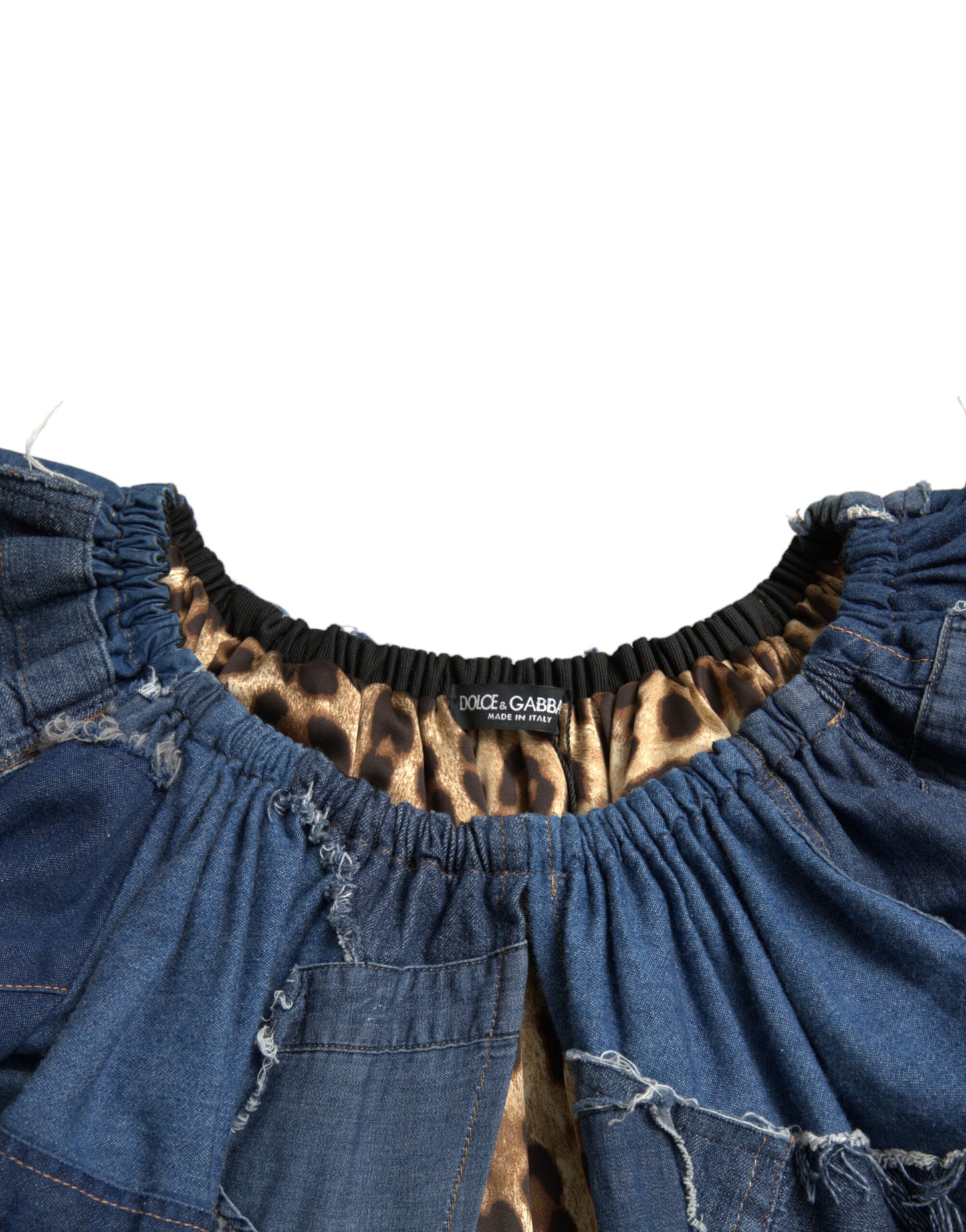 Top in camicetta di jeans a maniche corte patchwork blu