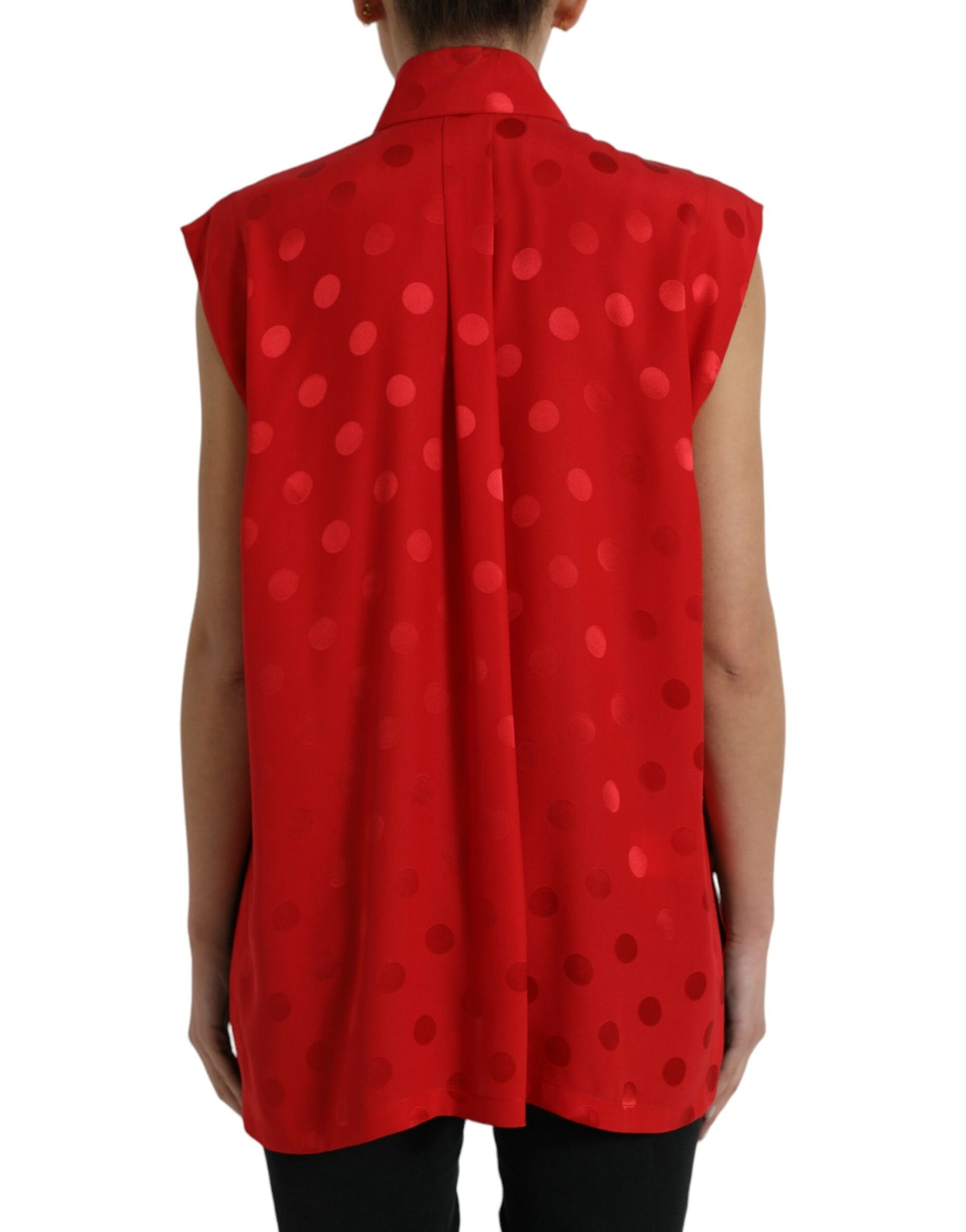 Dolce &amp; Gabbana Elegante ärmellose Seidenbluse mit Polka Dots