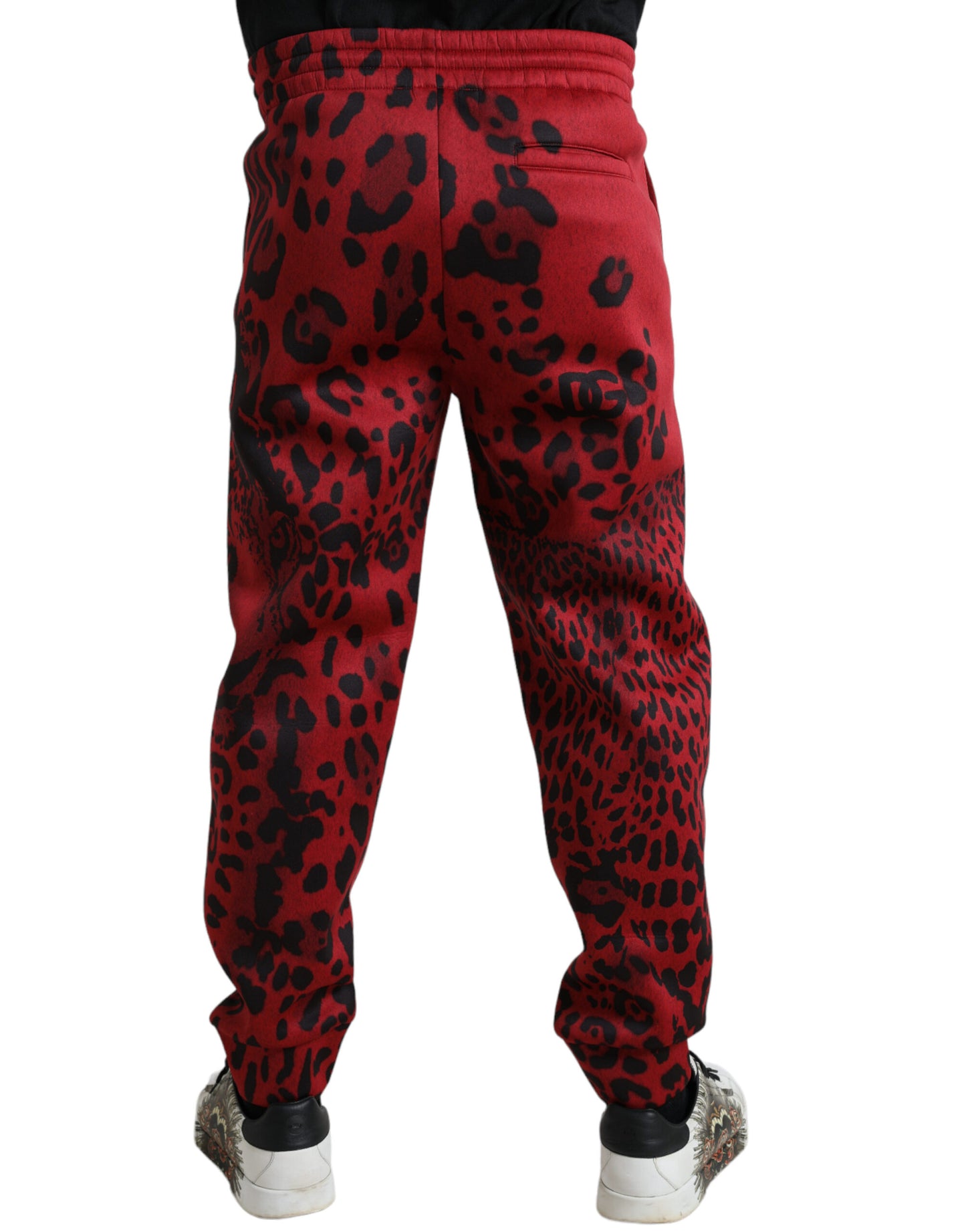 Pantaloni jogger elasticizzati leopardati rossi neri