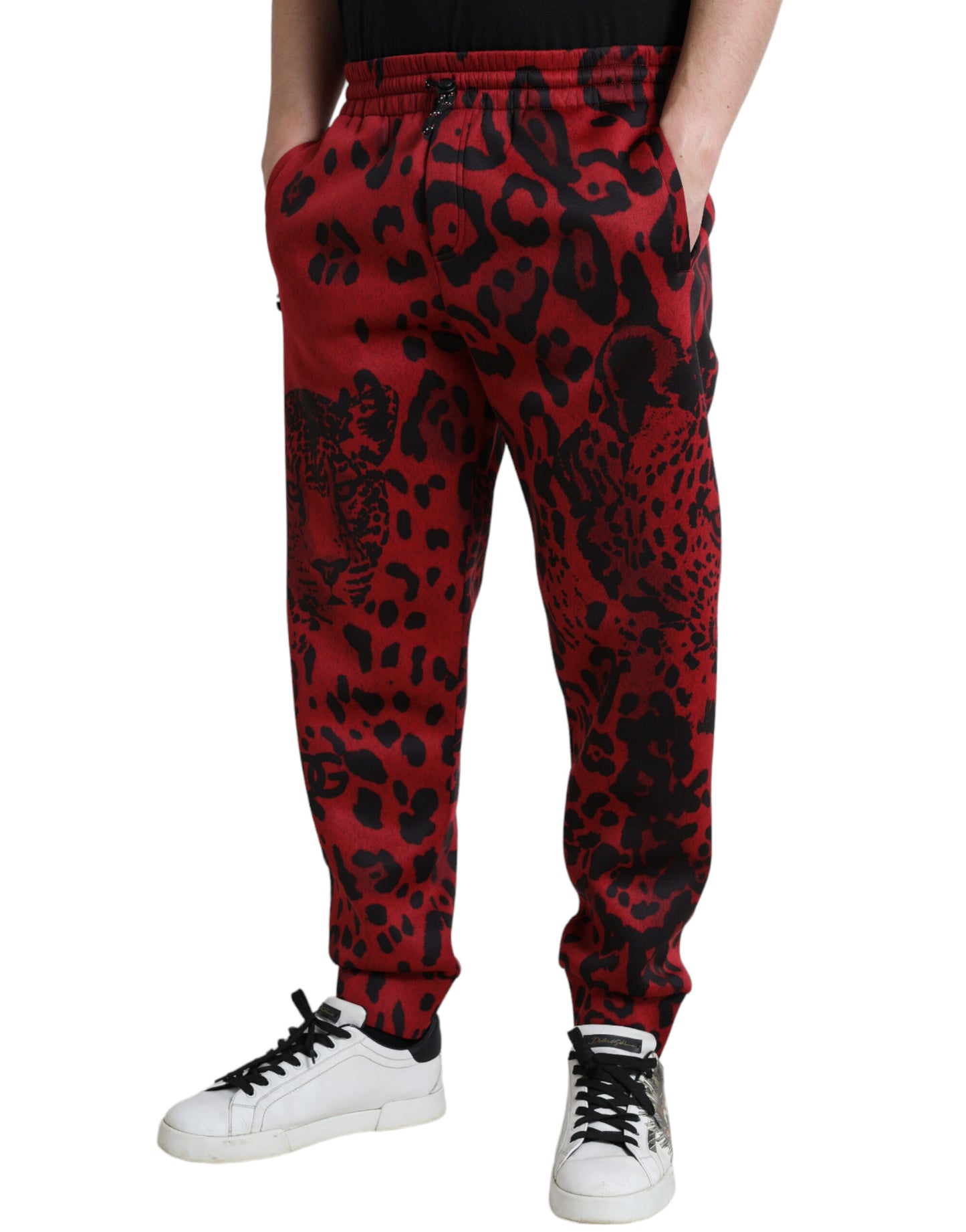 Dolce & Gabbana Elegant Leopard Print Joggers in Red and Black