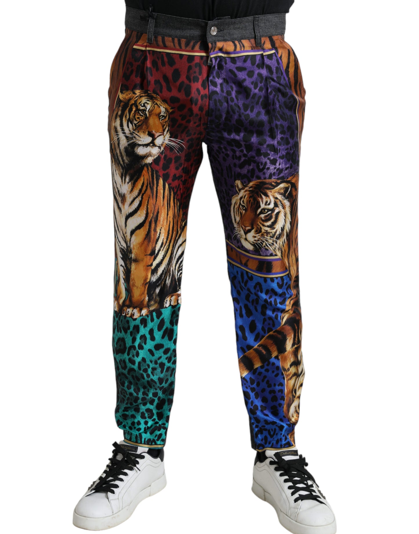 Dolce &amp; Gabbana, mehrfarbige, lockere Jeans mit Tiger-Print