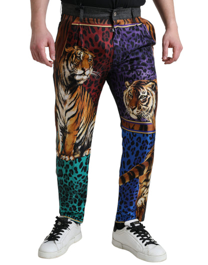 Dolce &amp; Gabbana, mehrfarbige, lockere Jeans mit Tiger-Print