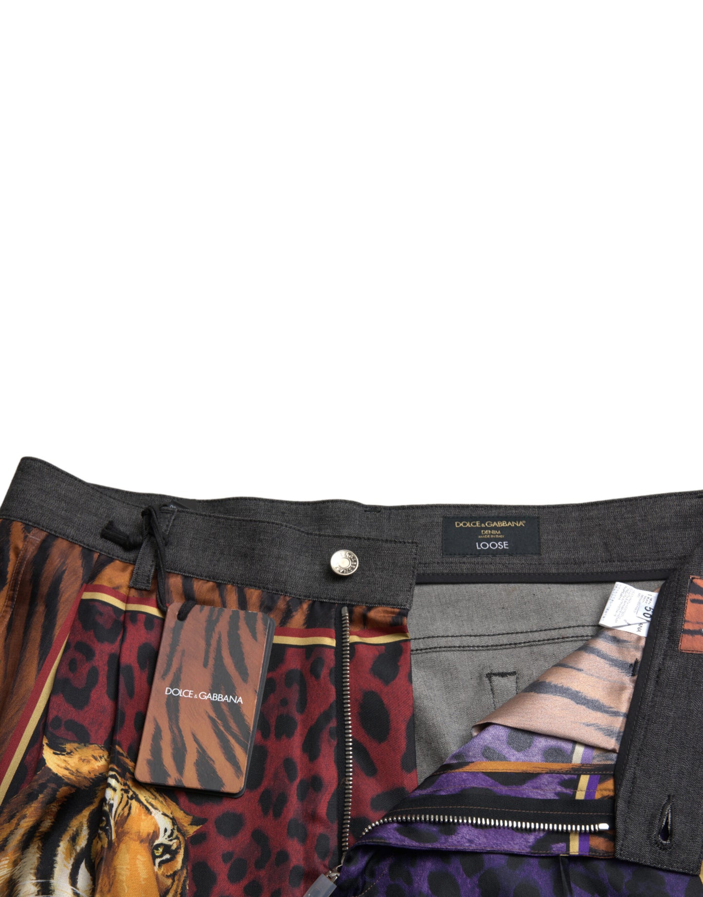 Dolce &amp; Gabbana, mehrfarbige, lockere Jeans mit Tiger-Print