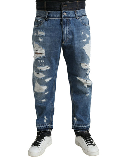 Jeans denim da uomo in cotone stracciato blu