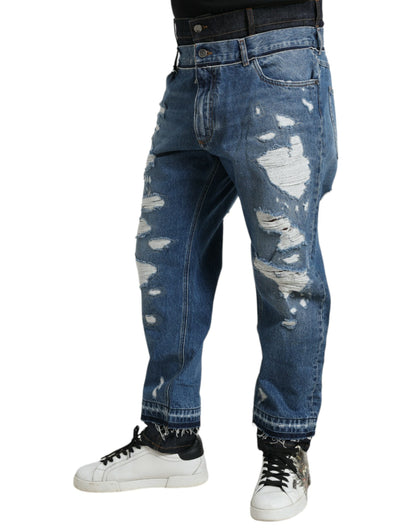 Jeans denim da uomo in cotone stracciato blu