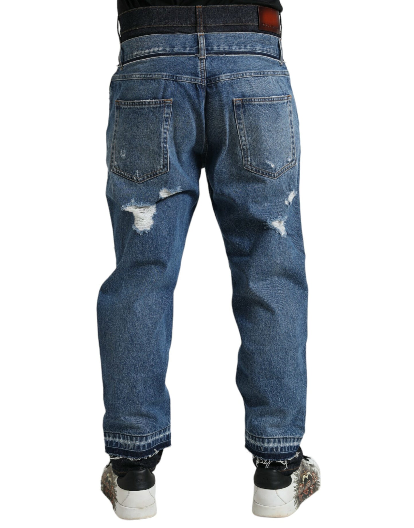 Jeans denim da uomo in cotone stracciato blu