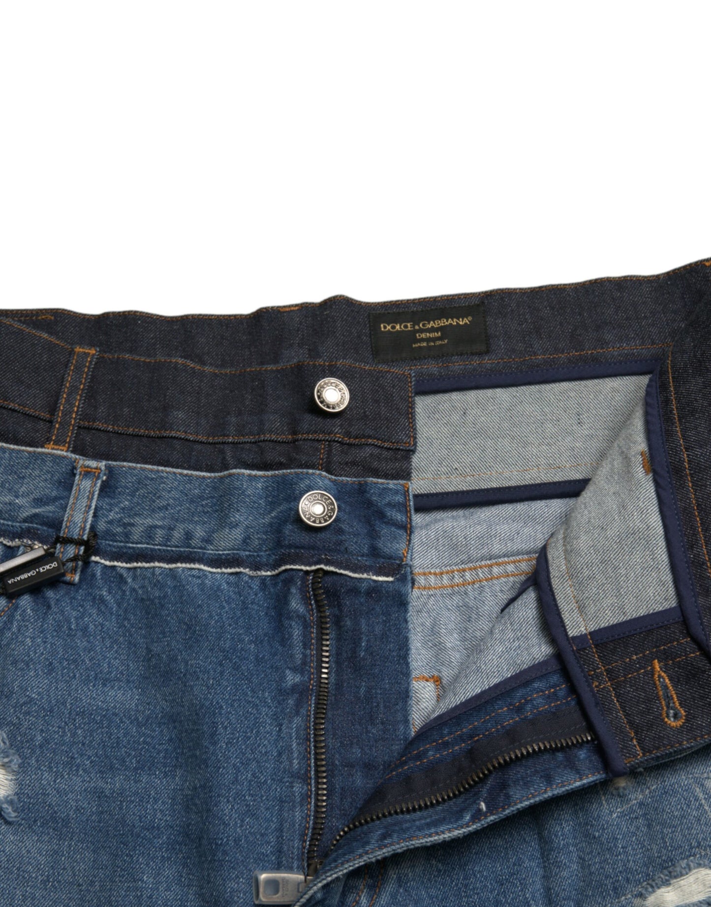 Jeans denim da uomo in cotone stracciato blu