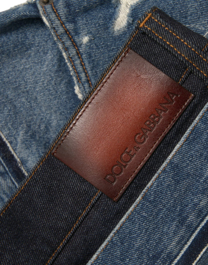 Jeans denim da uomo in cotone stracciato blu