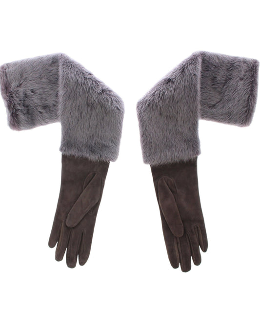 Gants en cuir et daim d'agneau en fourrure de vison gris