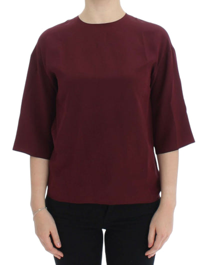 Blouse en soie rouge à manches 3/4