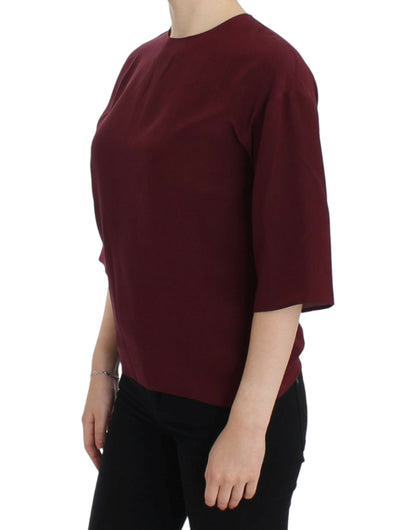 Blouse en soie rouge à manches 3/4