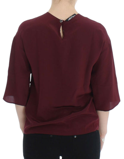 Blouse en soie rouge à manches 3/4