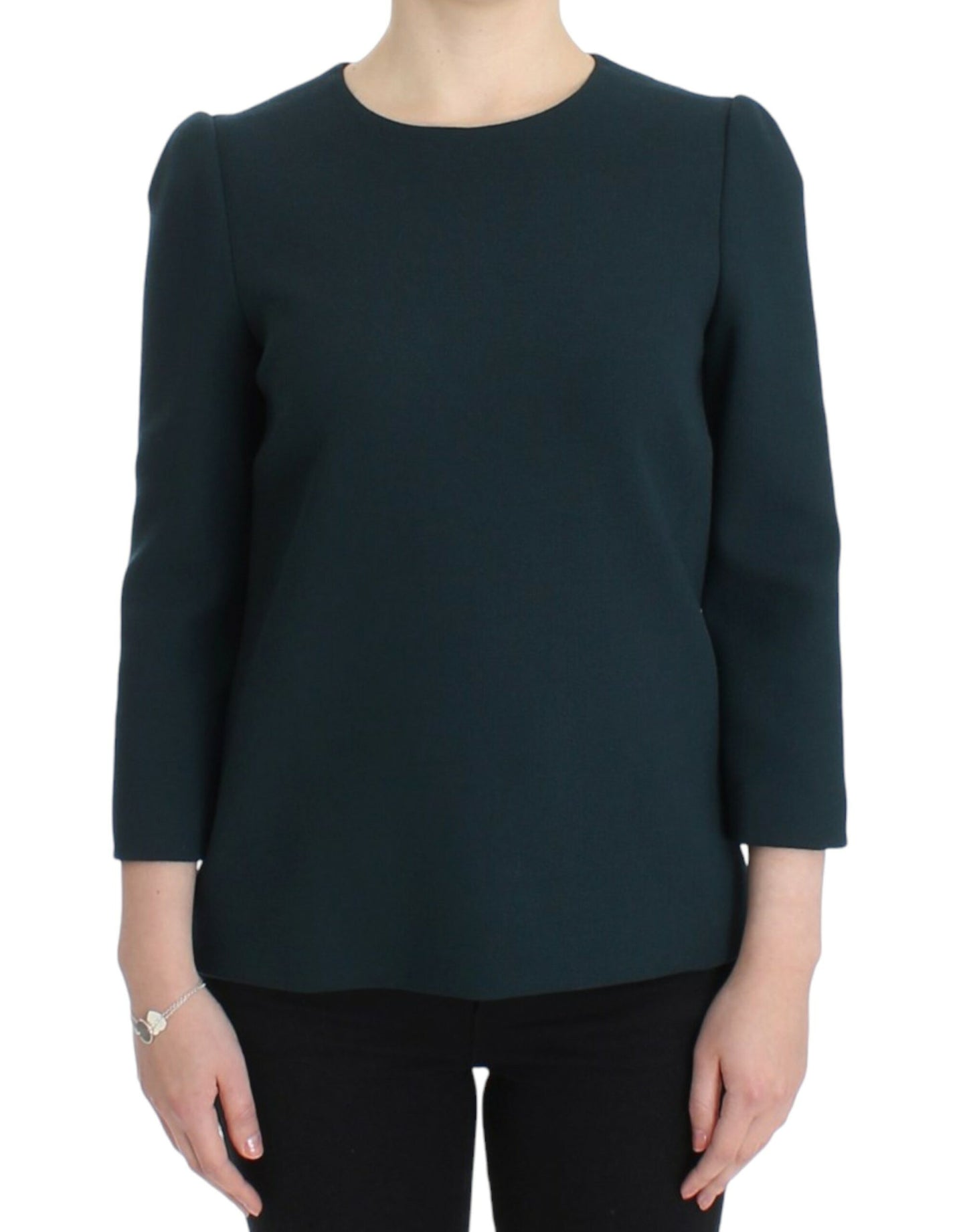 Blouse en laine verte à manches 3/4