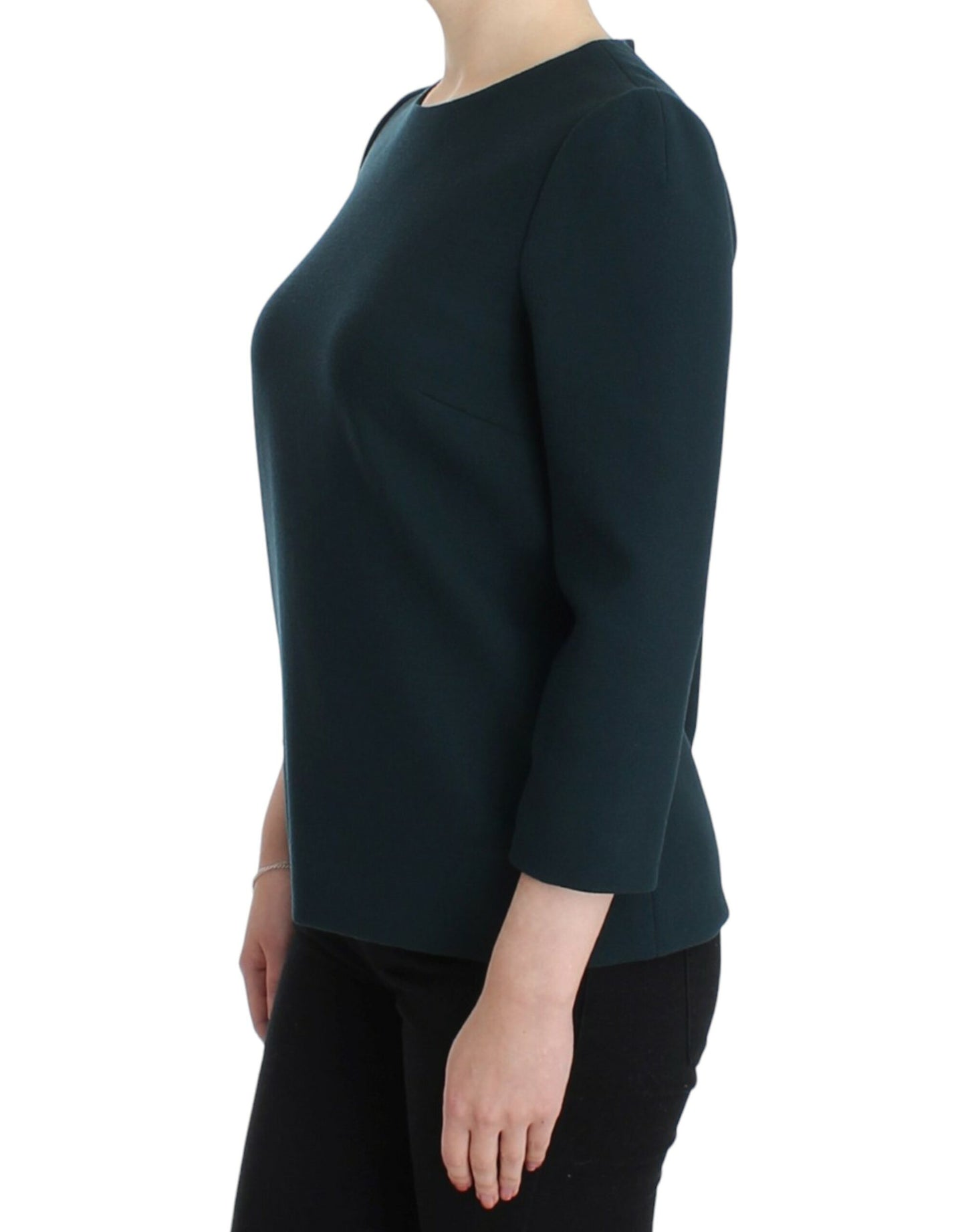 Blouse en laine verte à manches 3/4