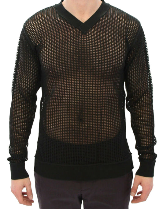 Dunkelgrüner Runway Netz Pullover mit Netzmuster