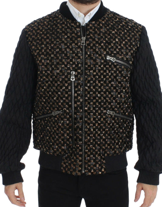 Giacca in pelle di capra con paillettes nera