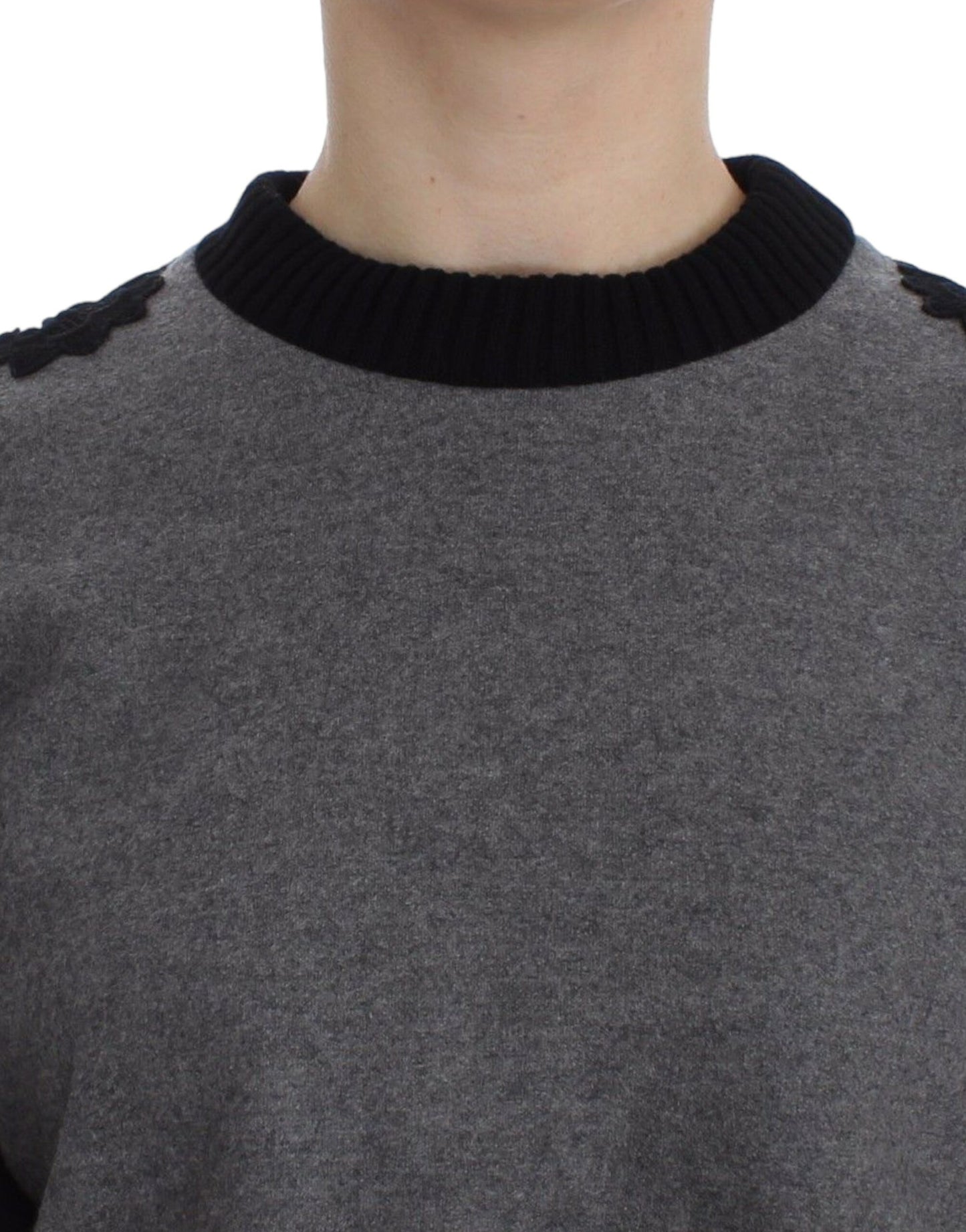 Maglione di cashmere e lana di pizzo nero grigio