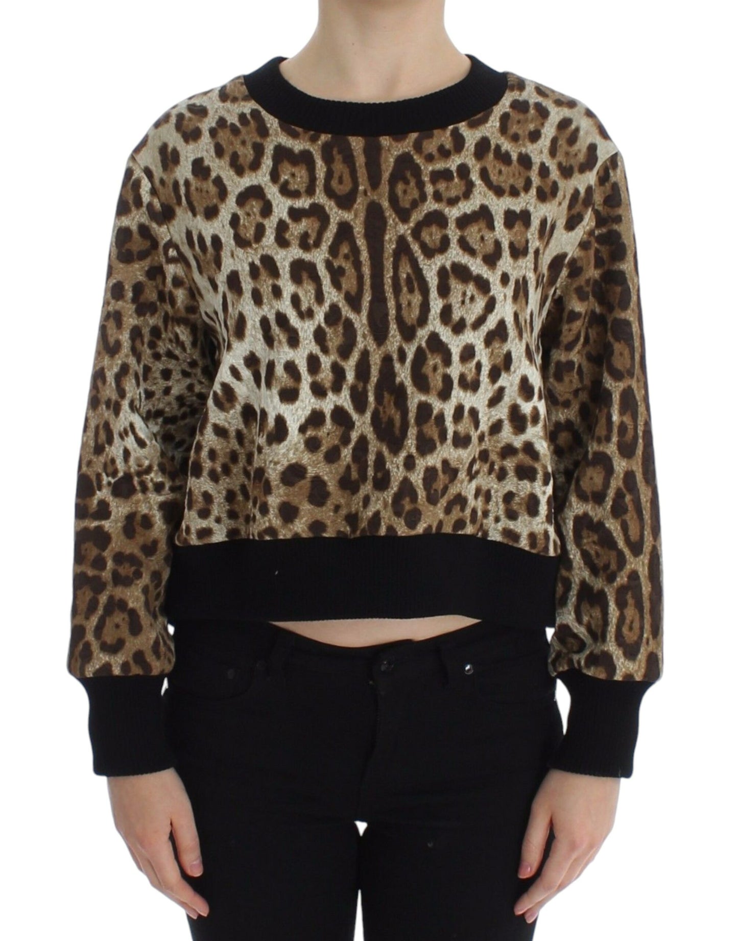 Maglione corto girocollo con stampa leopardata