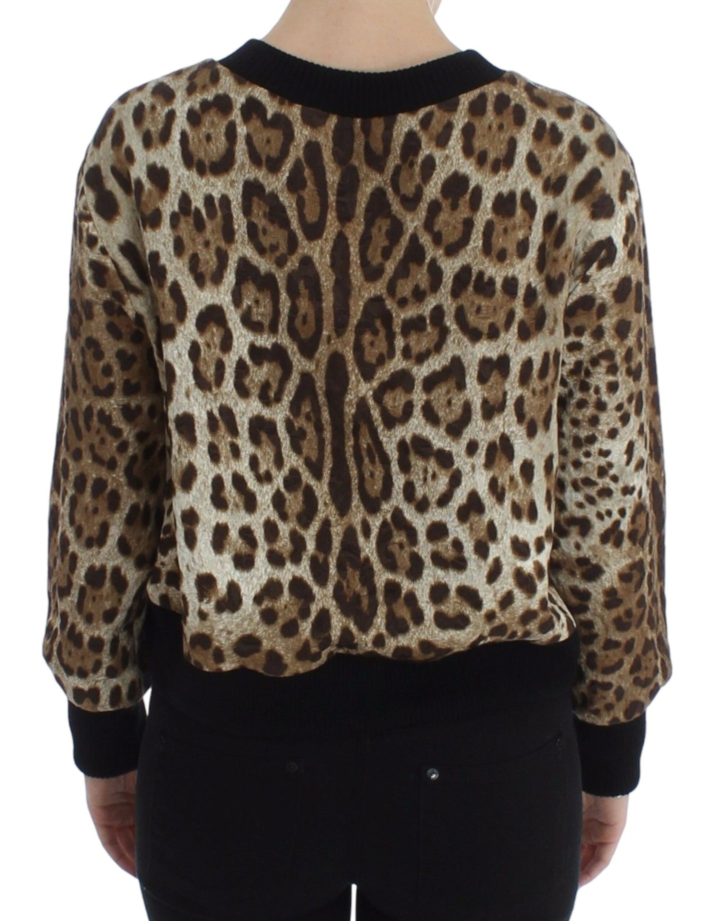 Maglione corto girocollo con stampa leopardata