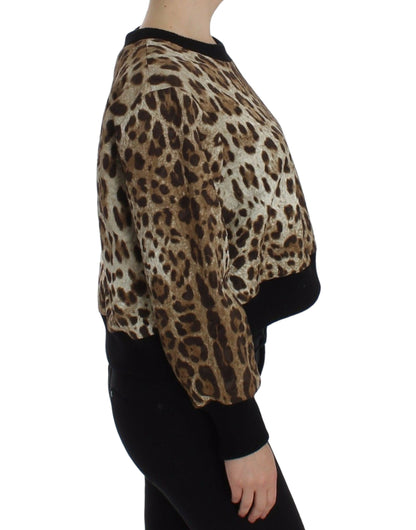 Maglione corto girocollo con stampa leopardata