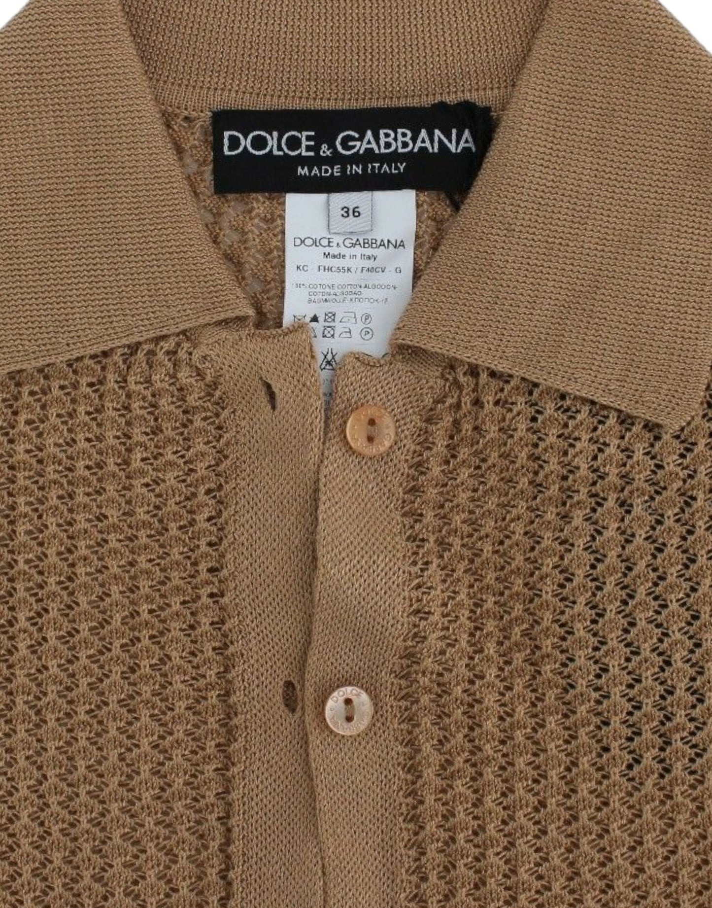 Beige gestrickter Polo-Cardigan aus Baumwolle