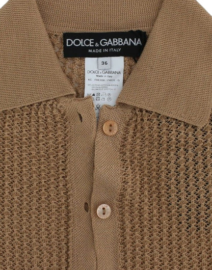 Maglione cardigan polo in cotone lavorato a maglia beige