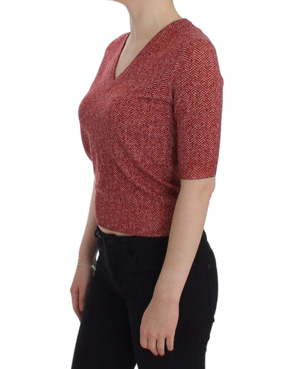 Pull à manches courtes en laine tweed rouge