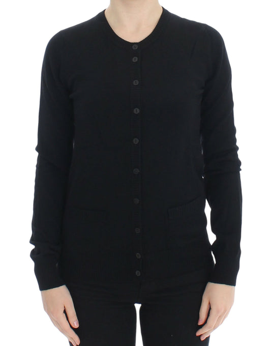 Top in maglione cardigan con bottoni in lana nera