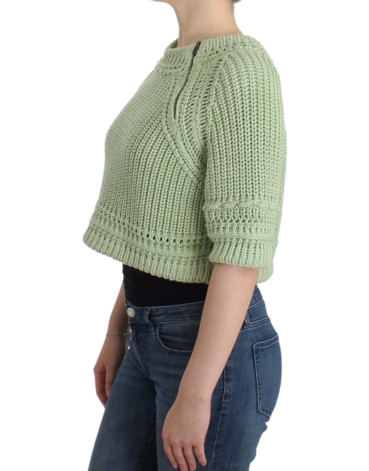 Pull en maille court vert Pull tricoté