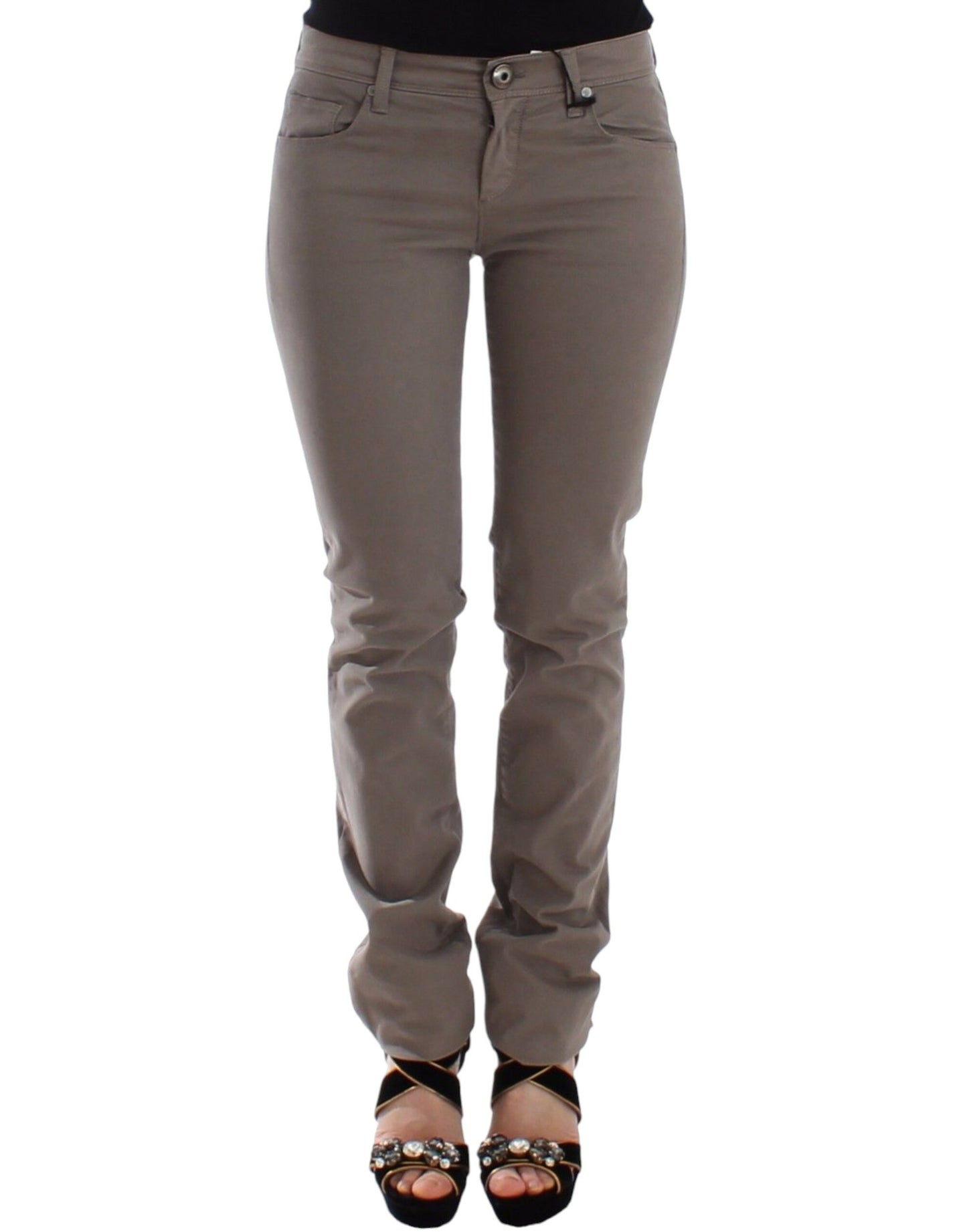 Pantaloni skinny jeans slim beige tortora