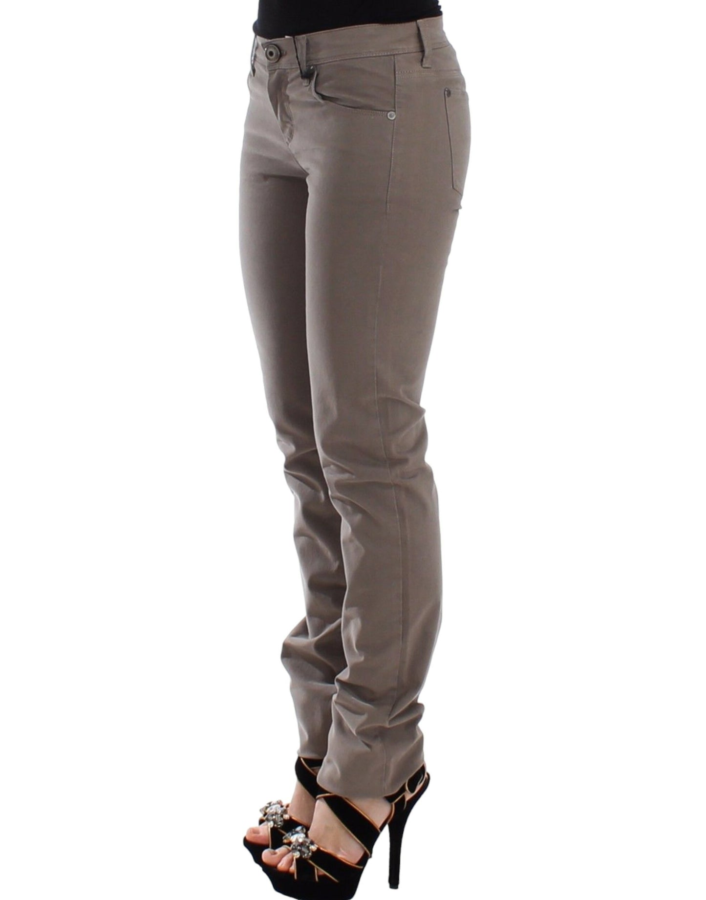 Pantaloni skinny jeans slim beige tortora