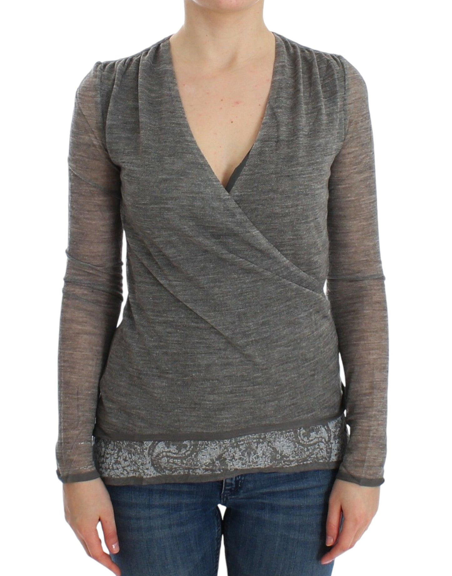 Pull à manches longues extensible en laine mélangée gris