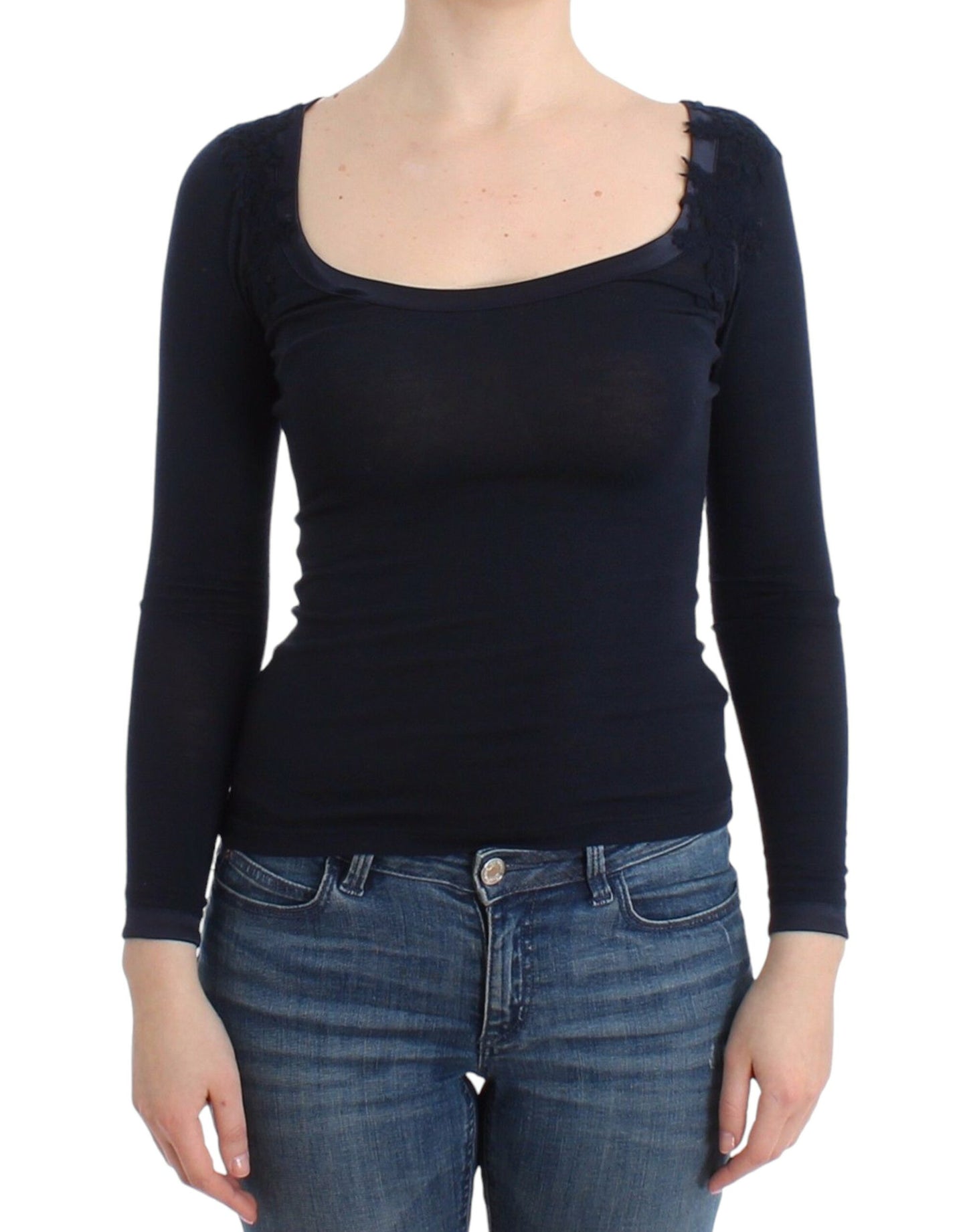 Dessous, blaues Top, Bluse, Pullover, Spitze, Rayon