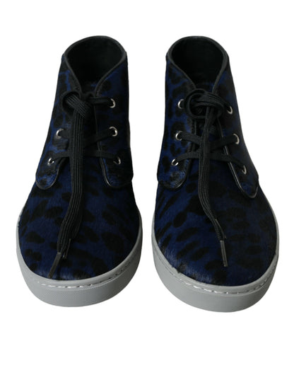 Dolce &amp; Gabbana Schicke Mid-Top-Sneakers mit Leopardenmuster in Blau