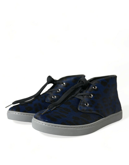 Dolce &amp; Gabbana Schicke Mid-Top-Sneakers mit Leopardenmuster in Blau