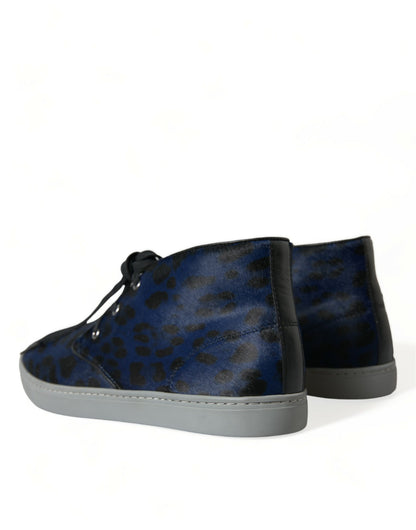 Dolce &amp; Gabbana Schicke Mid-Top-Sneakers mit Leopardenmuster in Blau