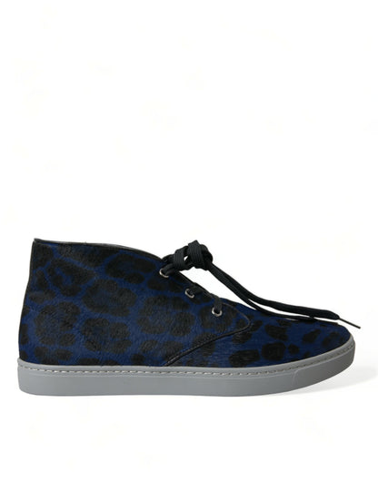 Dolce &amp; Gabbana Schicke Mid-Top-Sneakers mit Leopardenmuster in Blau