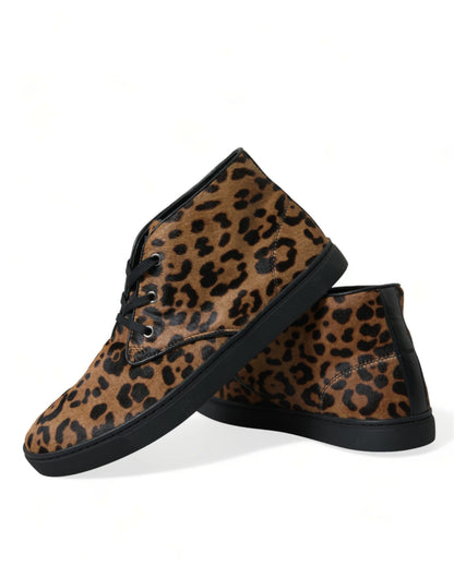 Dolce &amp; Gabbana Elegante Mid-Top-Sneaker mit Leopardenmuster