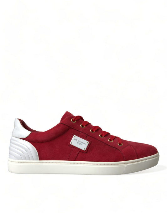 Dolce &amp; Gabbana Elegante rote und weiße Low-Top-Sneaker