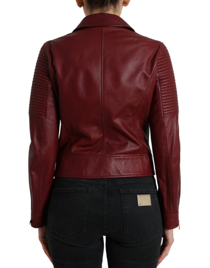 Dolce &amp; Gabbana – Bordeauxfarbene Biker-Lederjacke