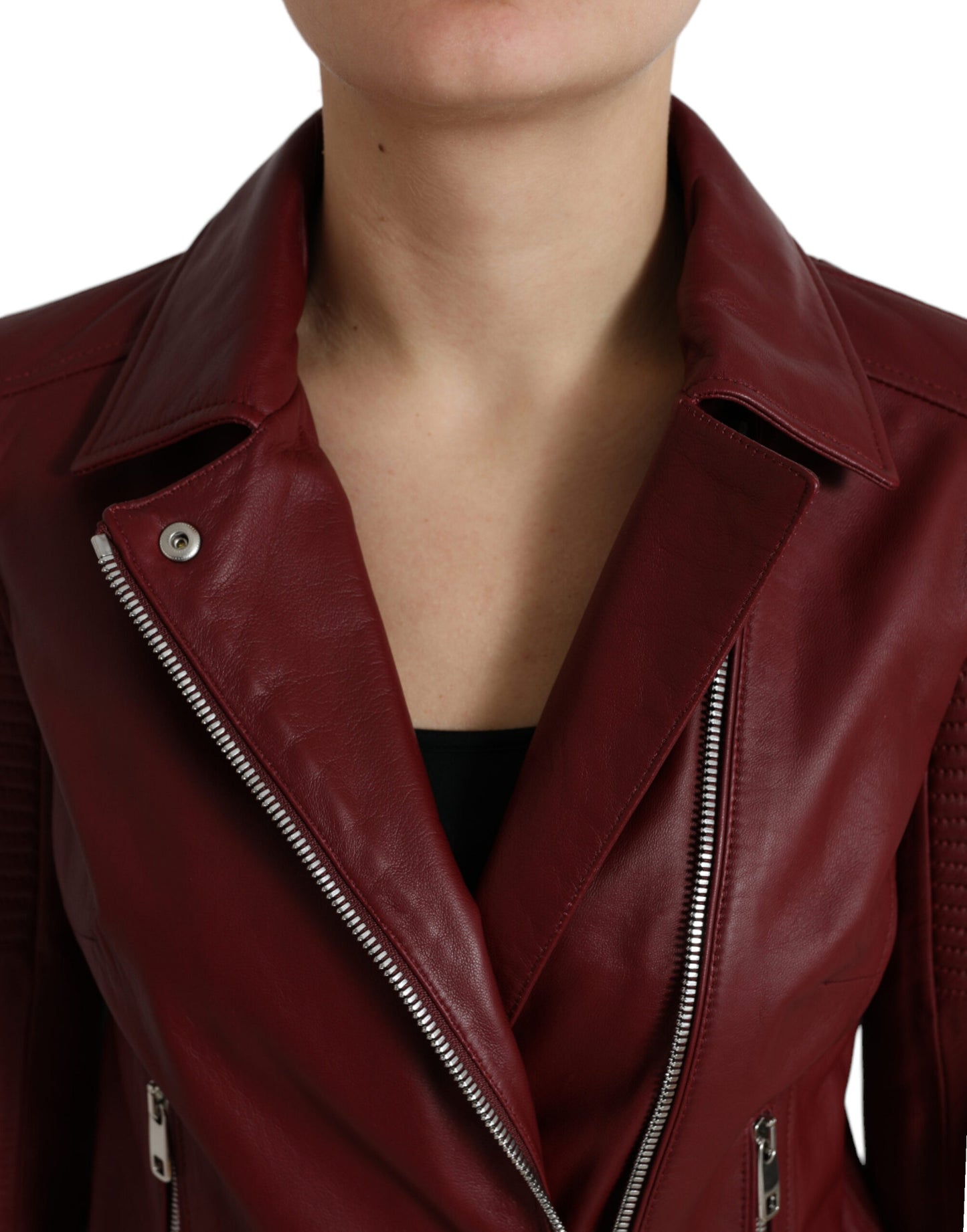 Dolce &amp; Gabbana – Bordeauxfarbene Biker-Lederjacke