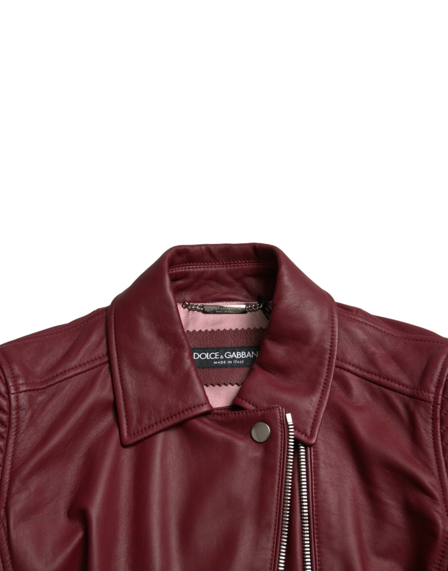 Dolce &amp; Gabbana – Bordeauxfarbene Biker-Lederjacke