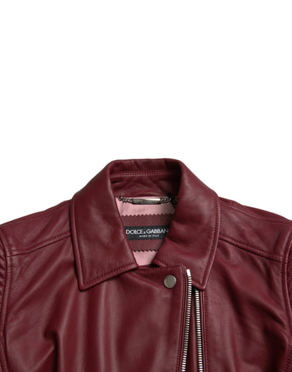 Dolce &amp; Gabbana – Bordeauxfarbene Biker-Lederjacke