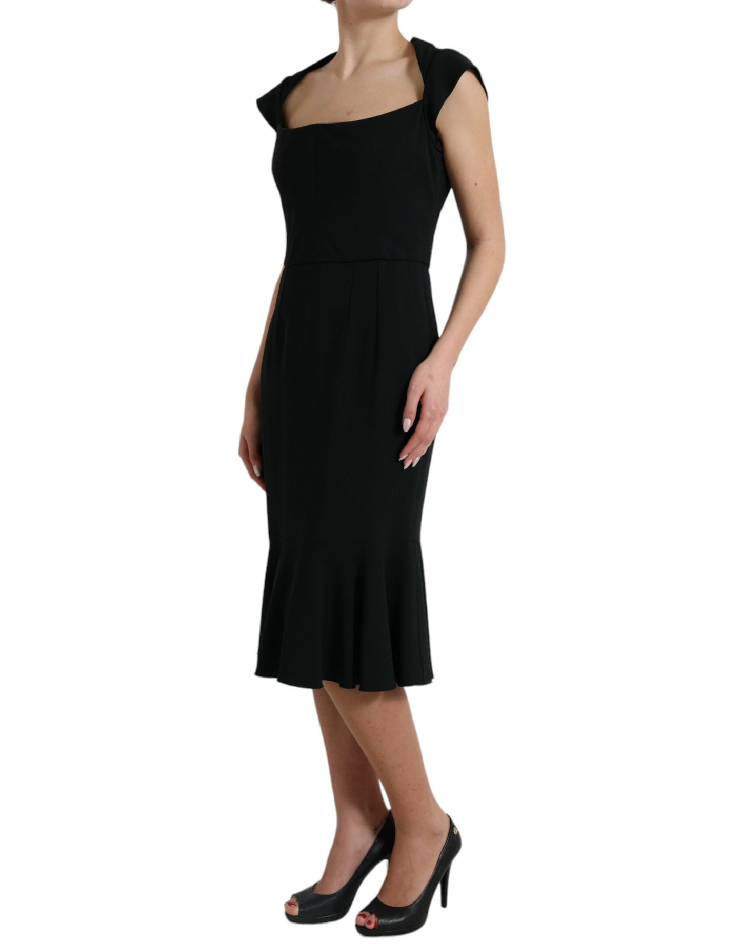 Dolce & Gabbana Elegant Black Stretch Cady Midi Dress